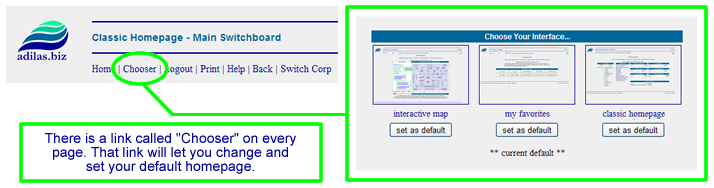 Choose your default homepage using the Chooser link.